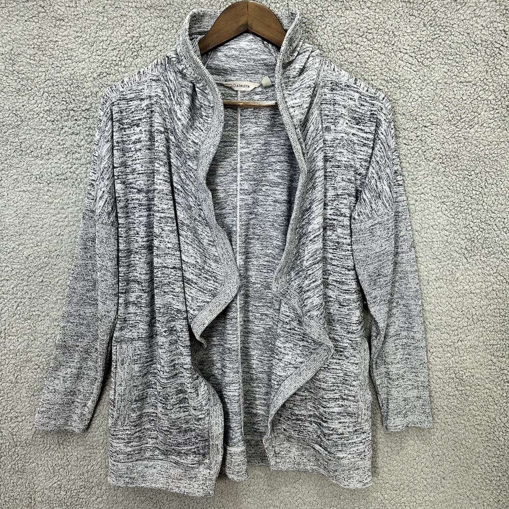 ATHLETA Open Front Hooded Cardigan Sweater Womens Small‎ Gray Cozy Athleisure